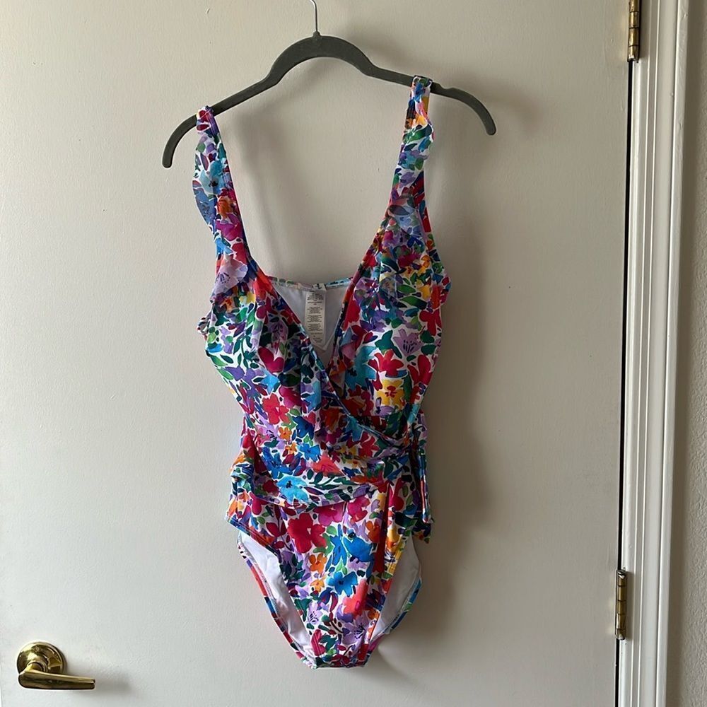 Tommy Bahama Watercolor Floral Wrap Swimsuit Size 12 NWT Floral